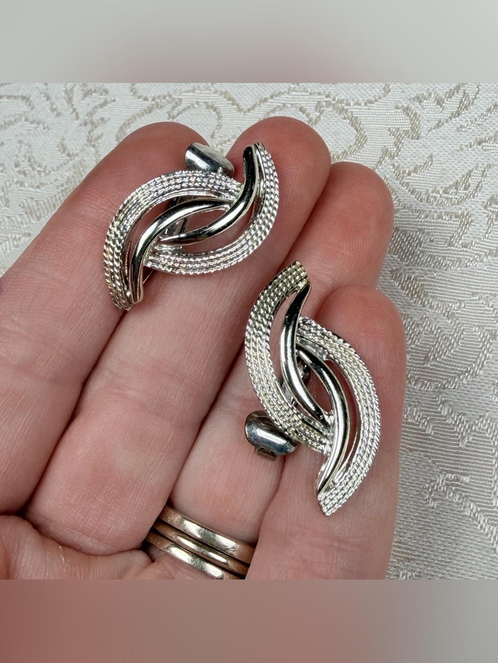 Vintage Coro Silver-Tone Clip-On Earrings, Statement, Elegant, Formal